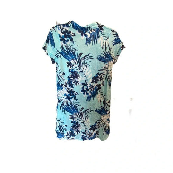 Women’s Blue Tropical Floral Medium Swimsuit coverup button up - Picture 4 of 5